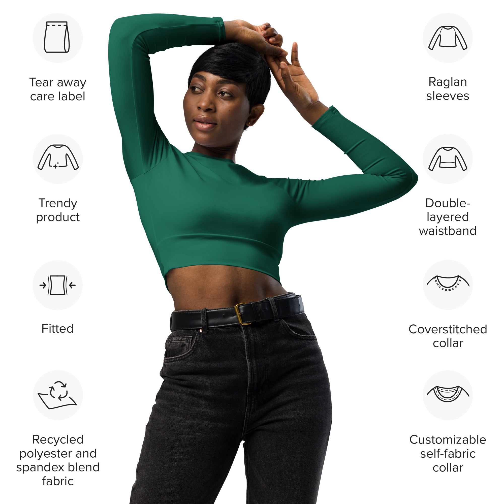 Emerald Green Recycled Long-sleeve Crop Top