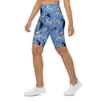 Feline & Flower Pattern Biker Shorts