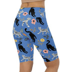 Feline & Flower Pattern Biker Shorts