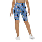 Feline & Flower Pattern Biker Shorts