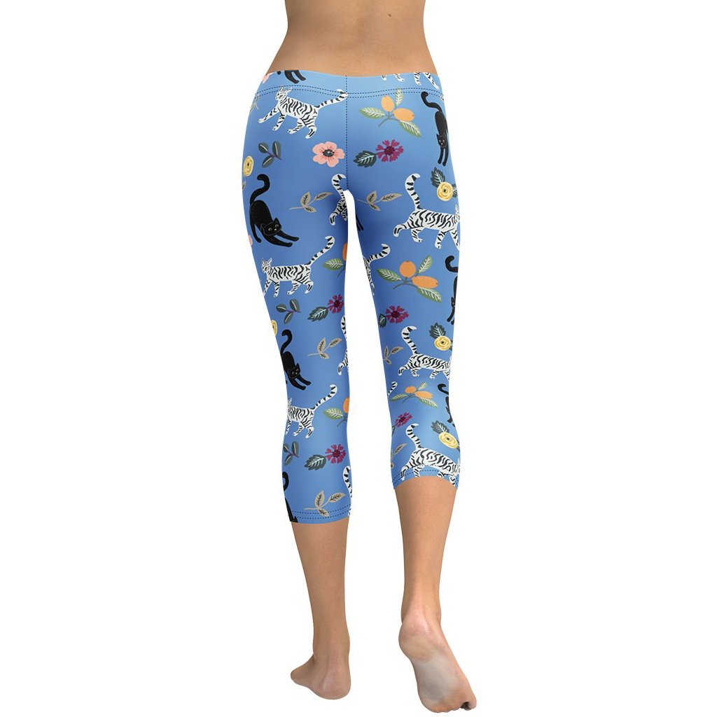 Feline & Flower Pattern Capris