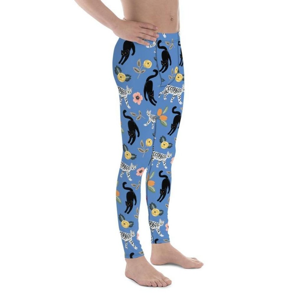 Feline & Flower Pattern Men's Leggings