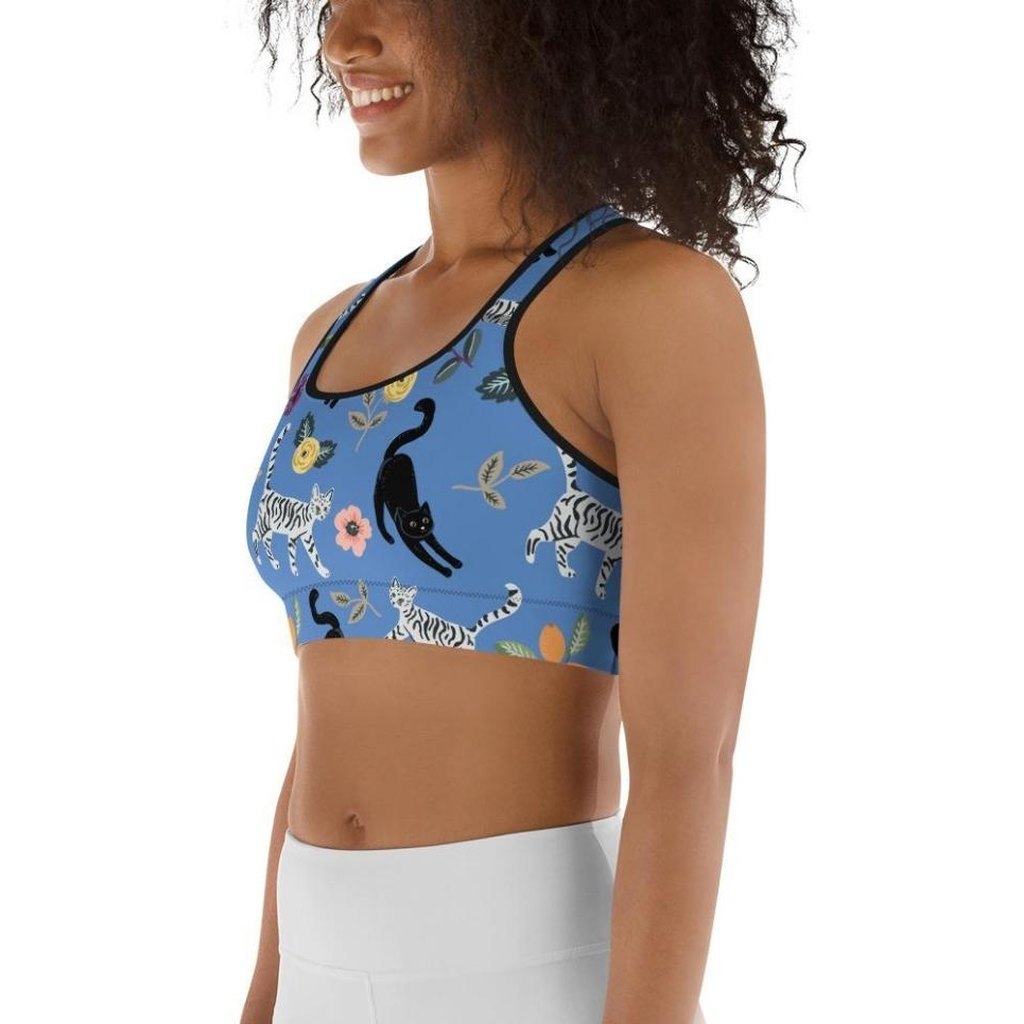 Feline & Flower Pattern Sports Bra