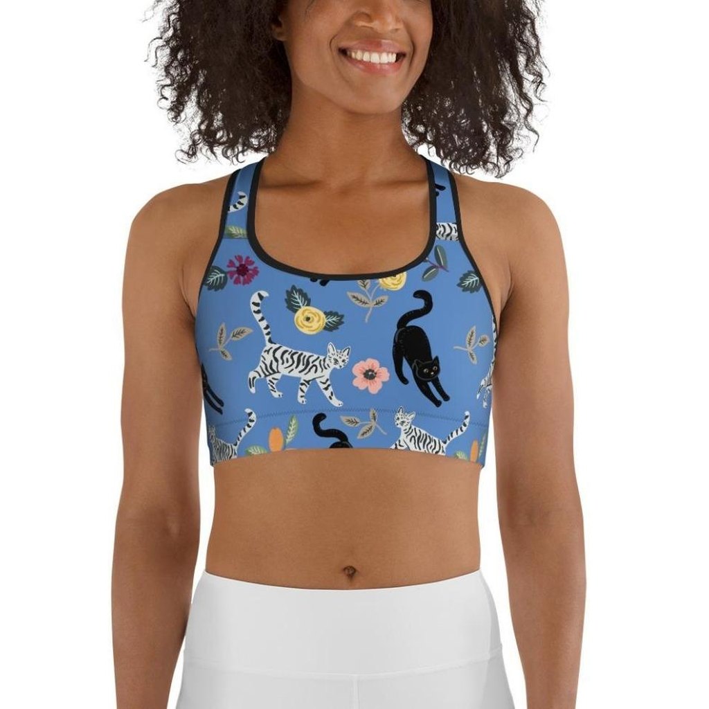 Feline & Flower Pattern Sports Bra
