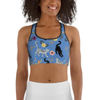 Feline & Flower Pattern Sports Bra