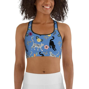 Feline & Flower Pattern Sports Bra