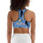 Feline & Flower Pattern Sports Bra