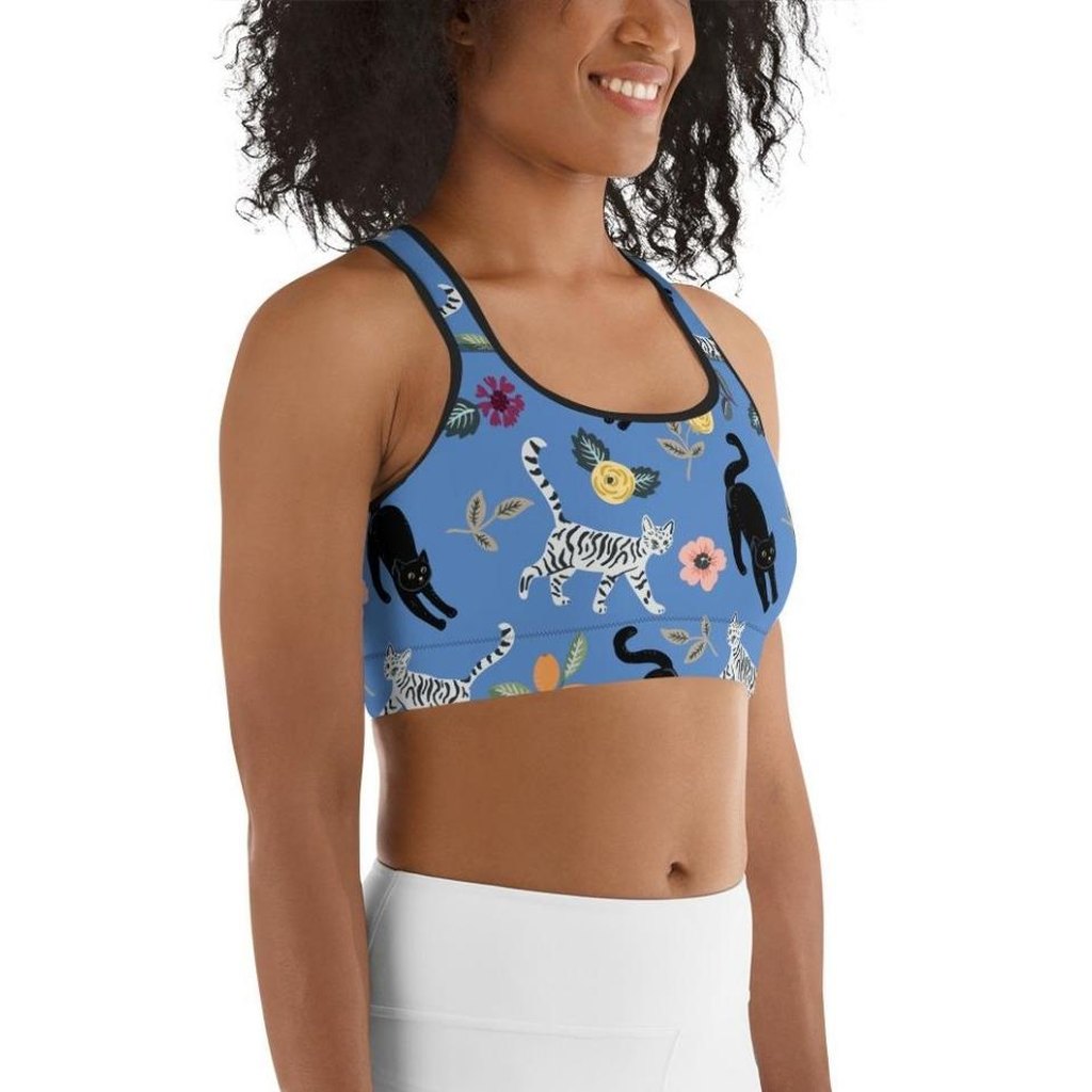 Feline & Flower Pattern Sports Bra