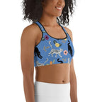 Feline & Flower Pattern Sports Bra