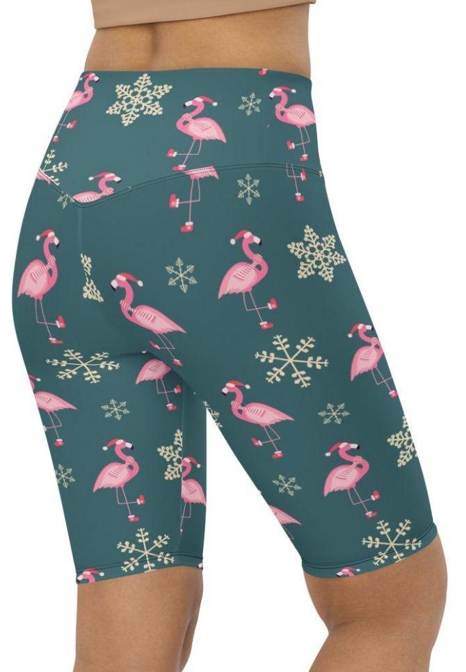 Festive Flamingos Biker Shorts