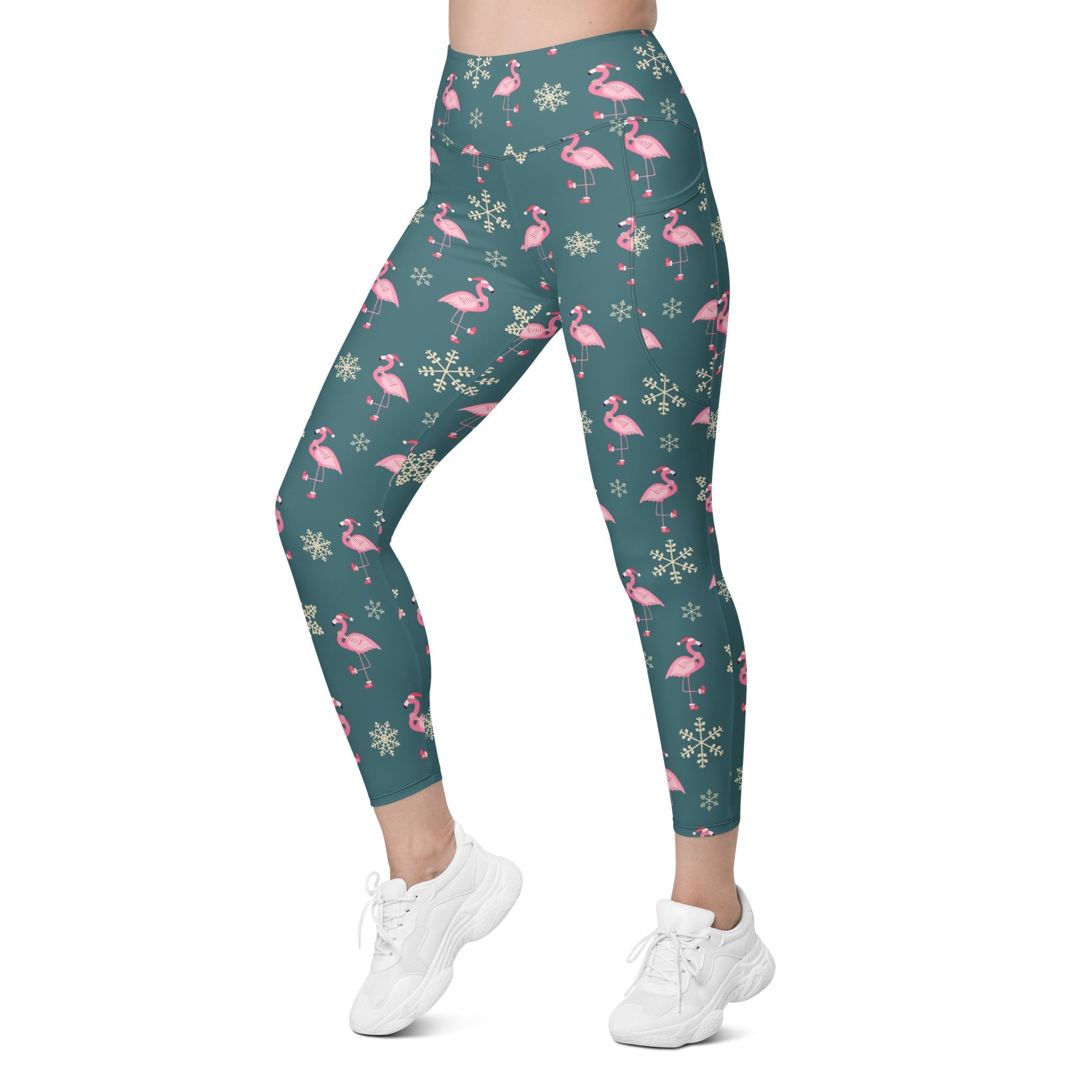 Festive Flamingos Leggings With Pockets