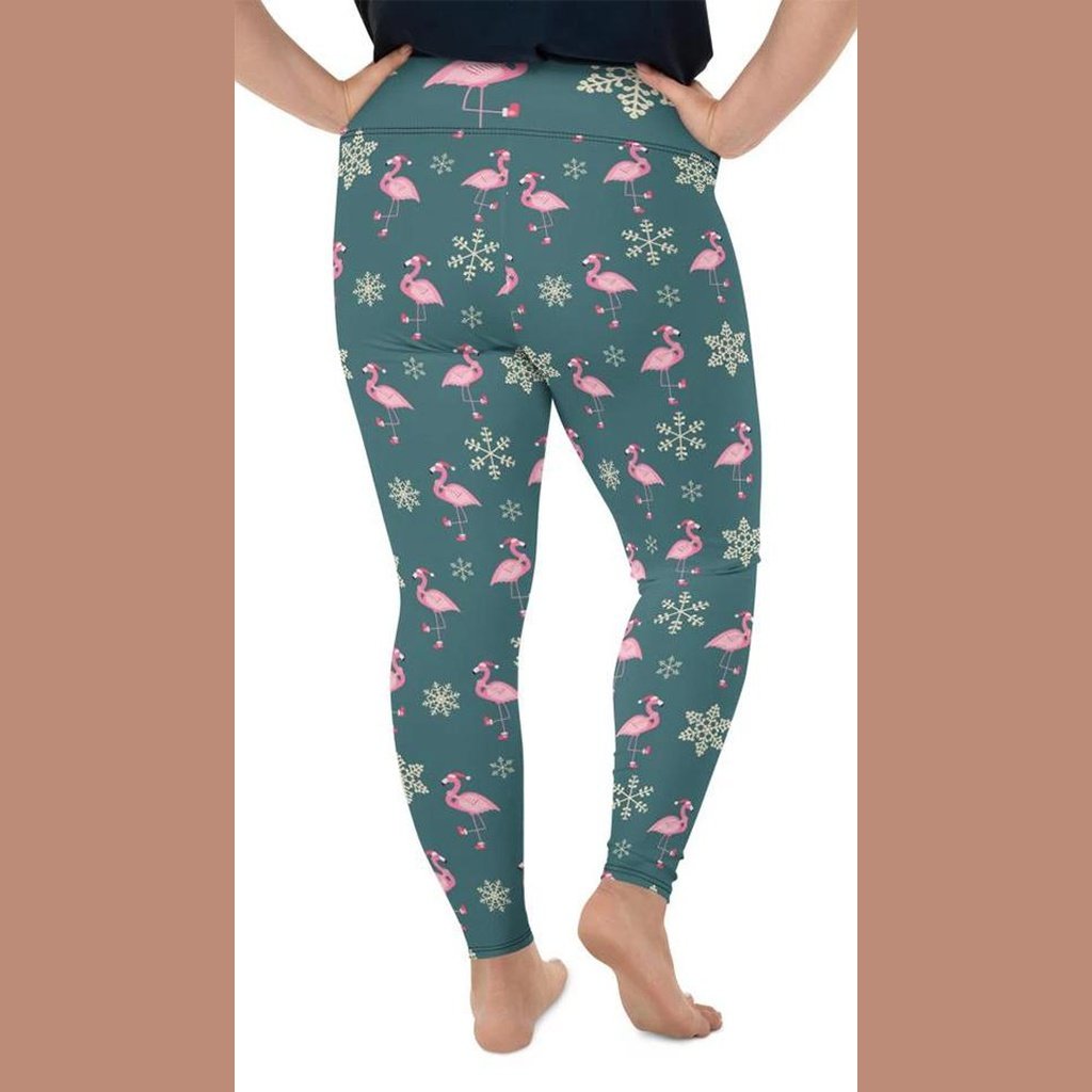Festive Flamingos Plus Size Leggings - FiercePulse - Premium Workout Leggings - Yoga Pants