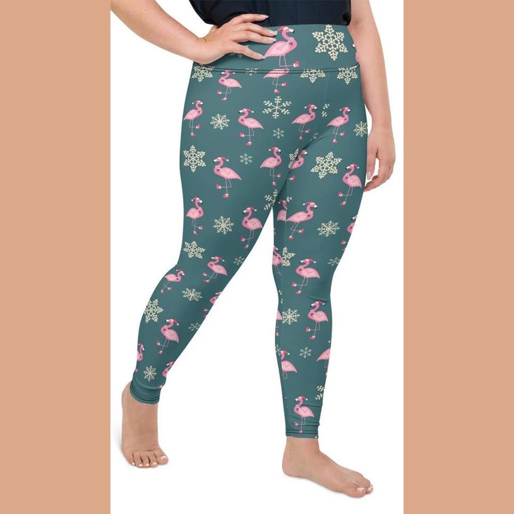 Festive Flamingos Plus Size Leggings - FiercePulse - Premium Workout Leggings - Yoga Pants