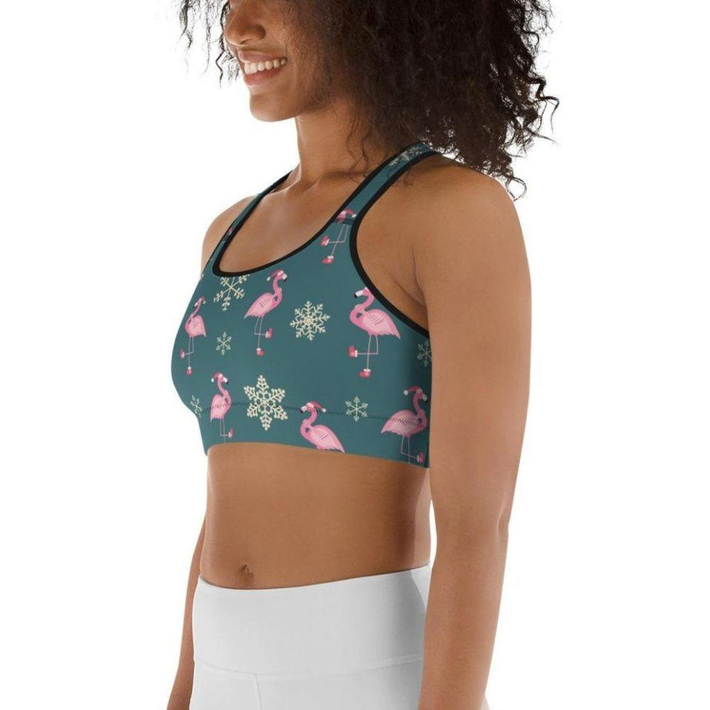 Festive Flamingos Sports Bra