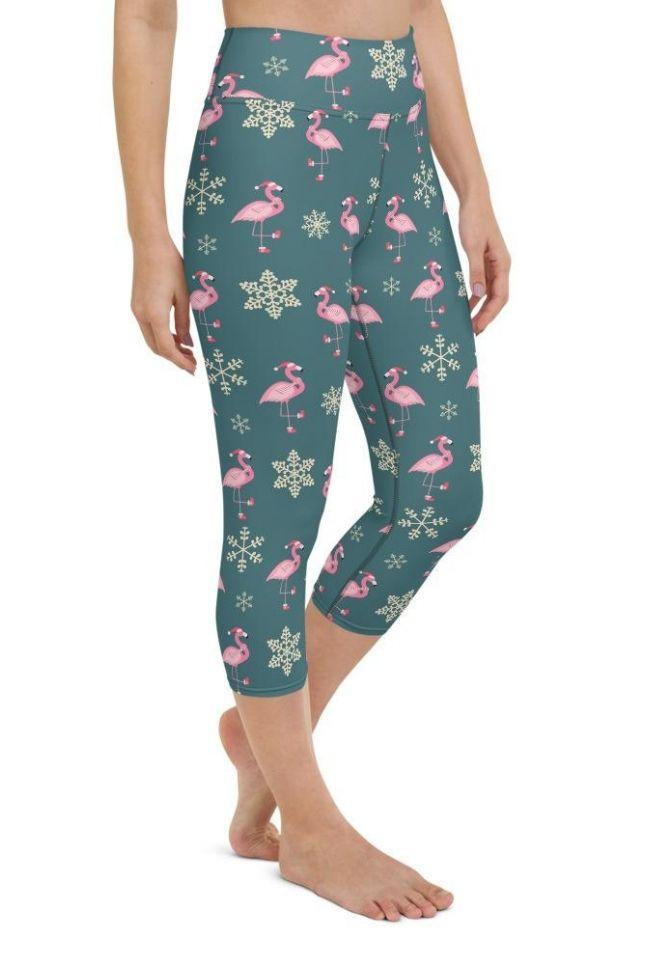 Festive Flamingos Yoga Capris