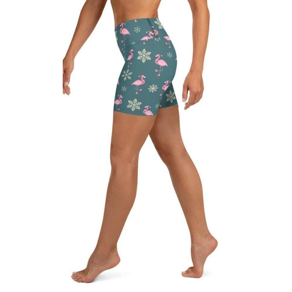 Festive Flamingos Yoga Shorts