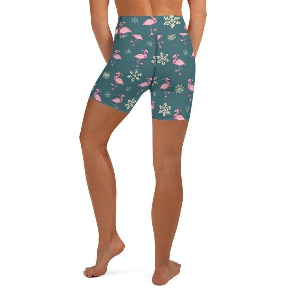 Festive Flamingos Yoga Shorts
