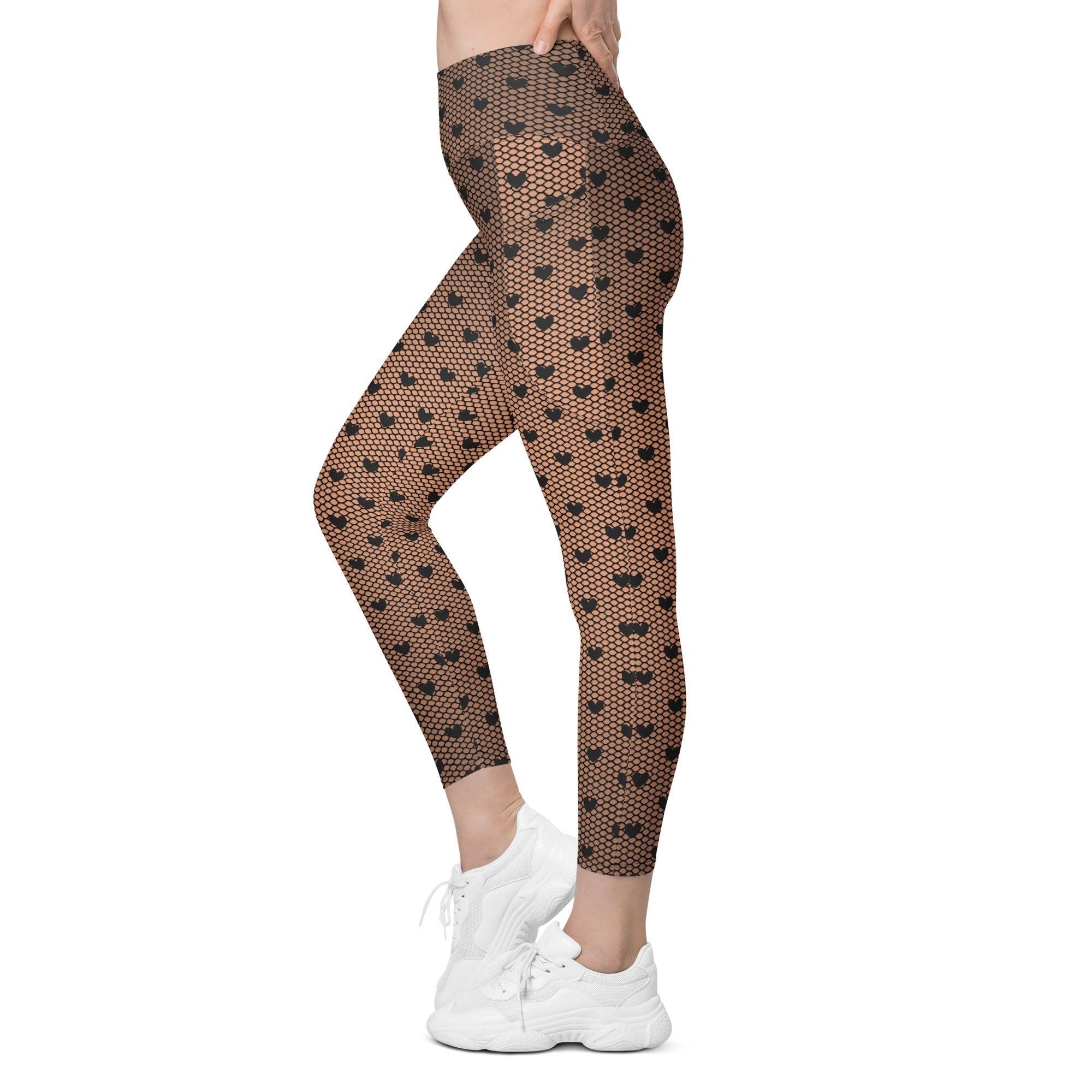 Fishnet Tights Print Leggings With Pockets