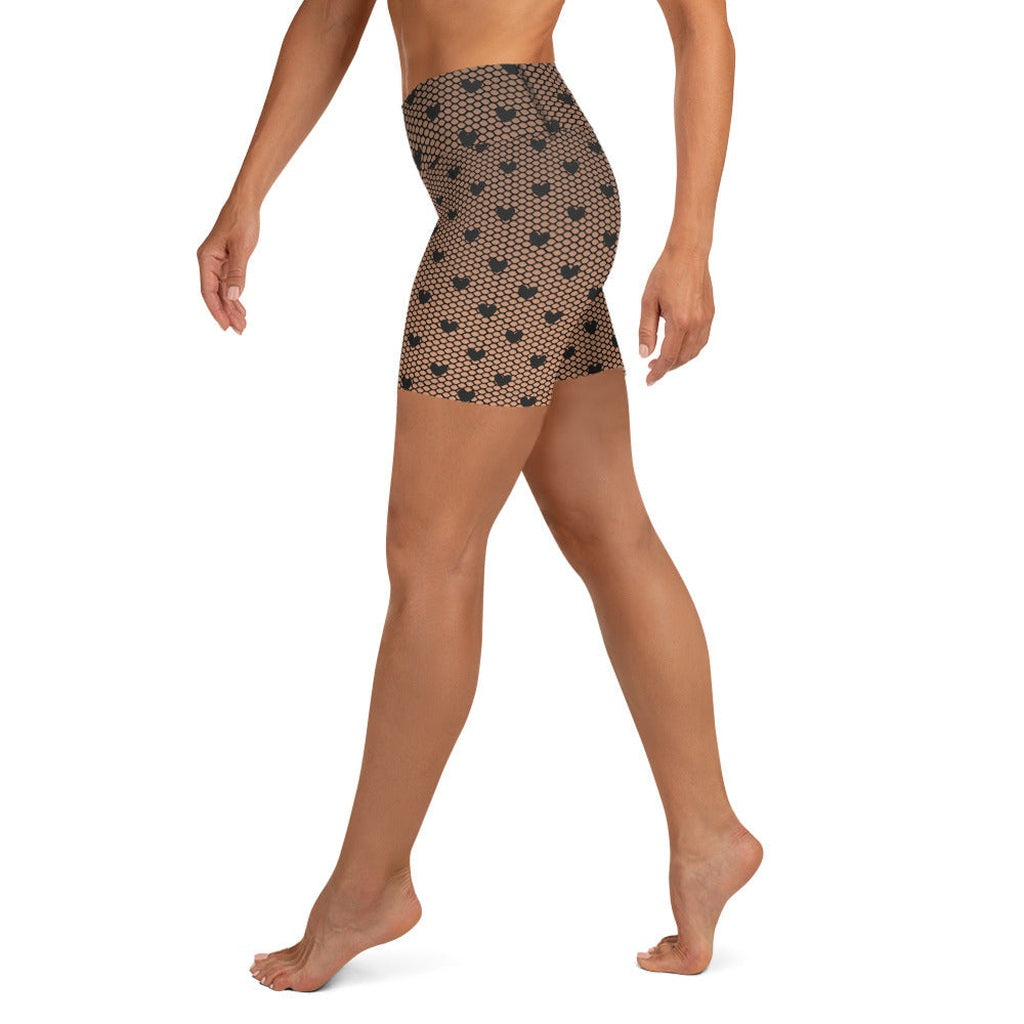 Fishnet Tights Print Yoga Shorts