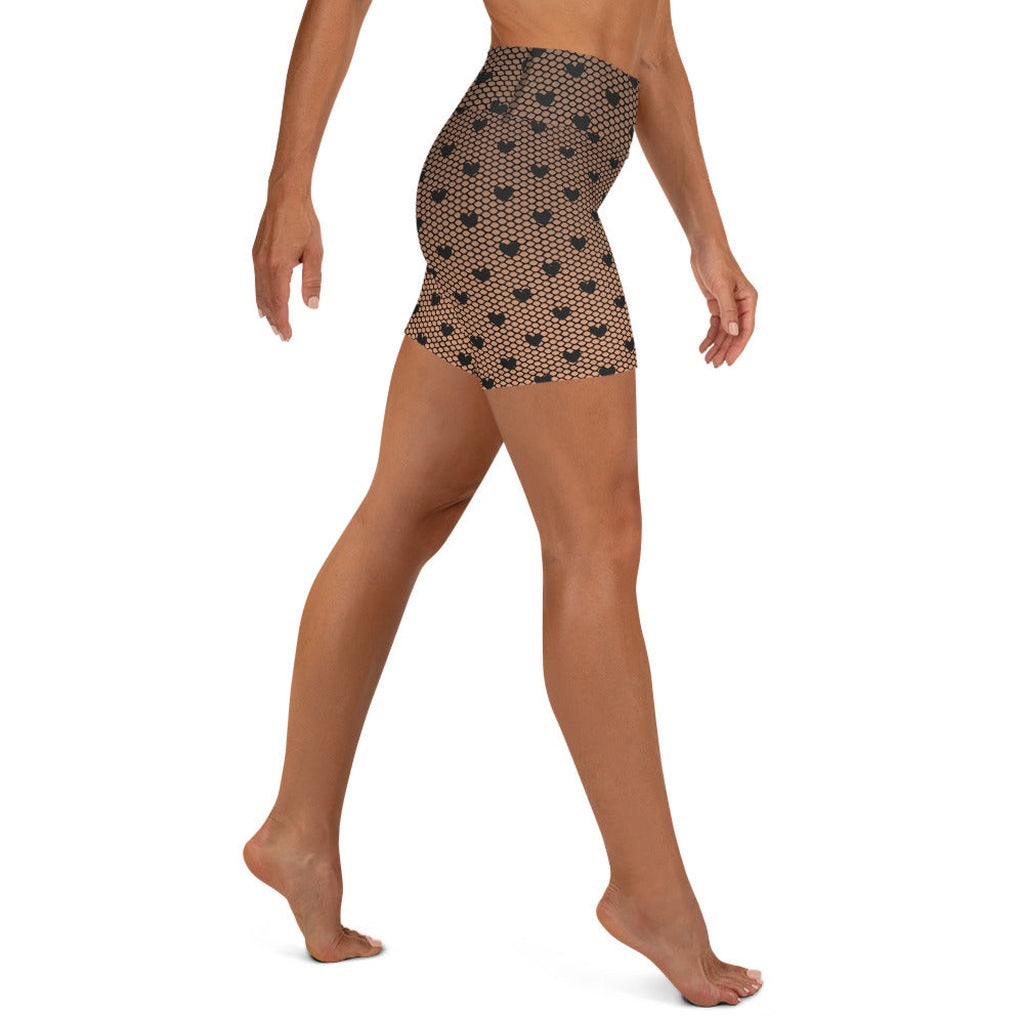 Fishnet Tights Print Yoga Shorts
