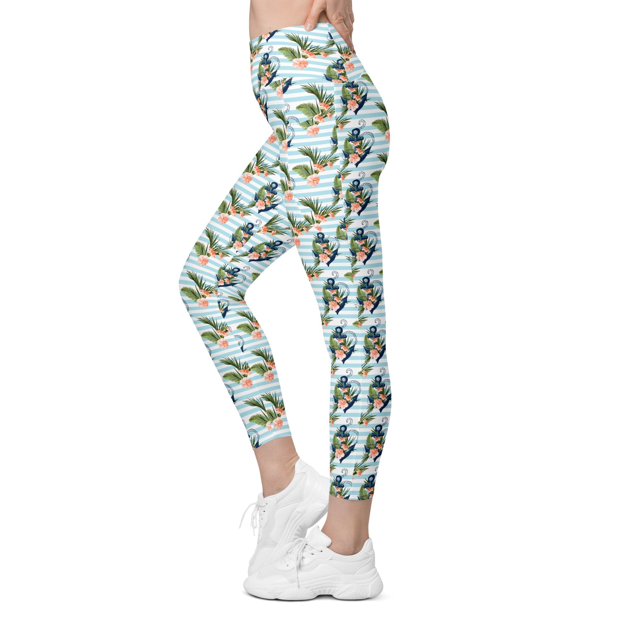Floral Anchor Leggings With Pockets