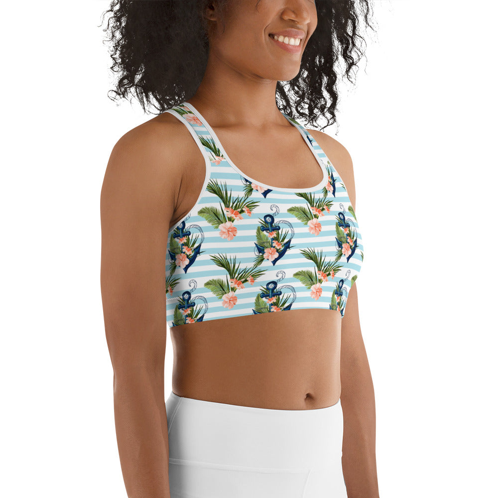Floral Anchor Sports Bra