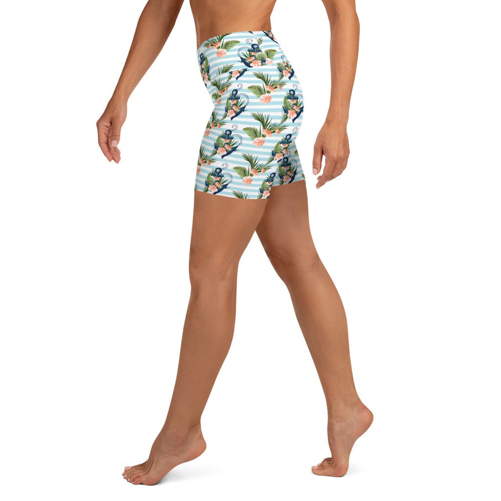 Floral Anchor Yoga Shorts
