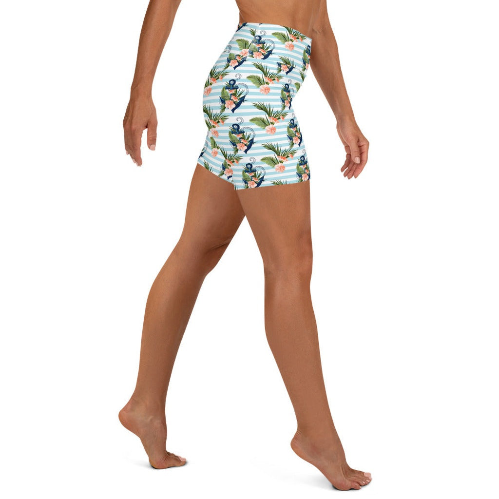 Floral Anchor Yoga Shorts