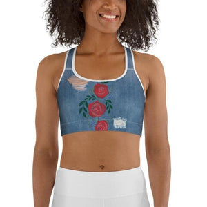 Floral Denim Print Sports Bra