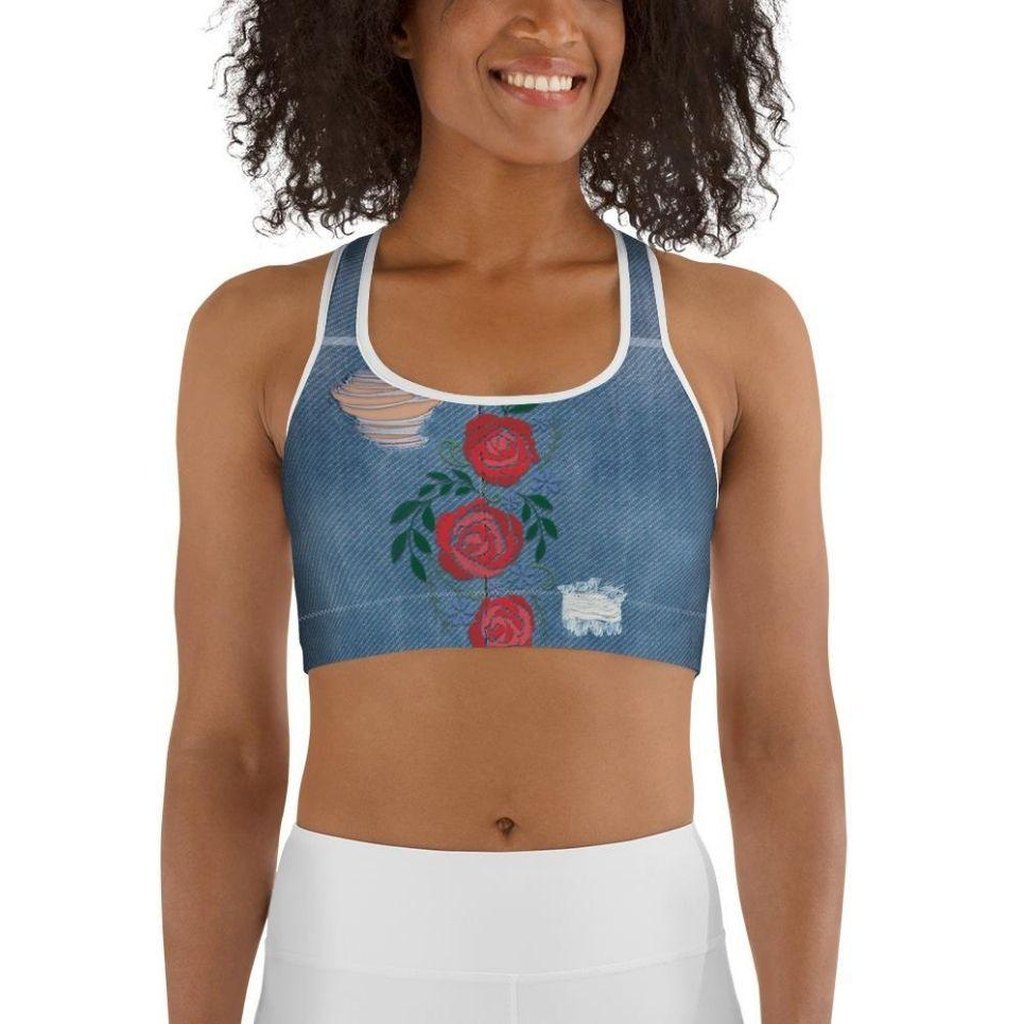 Floral Denim Print Sports Bra