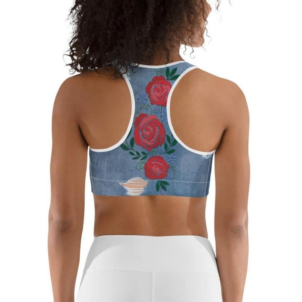Floral Denim Print Sports Bra