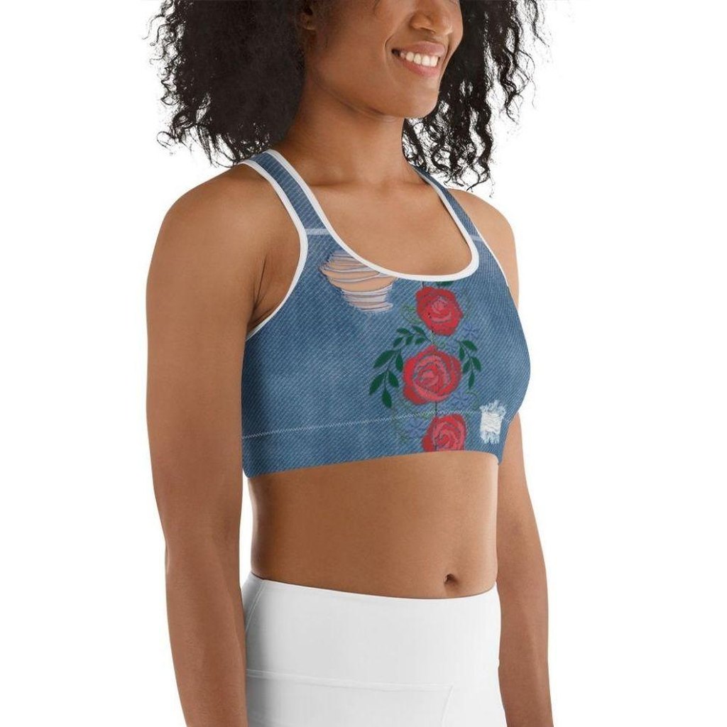 Floral Denim Print Sports Bra