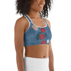Floral Denim Print Sports Bra