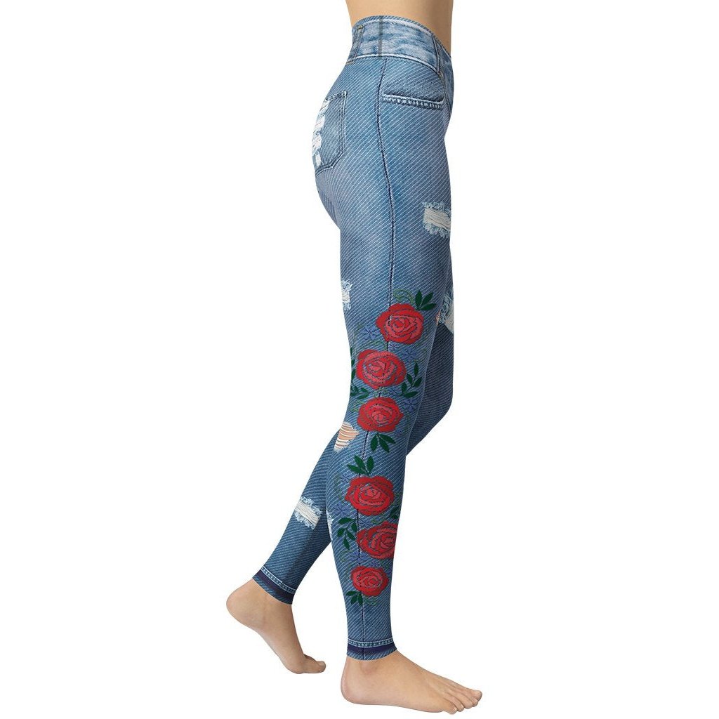 Floral Denim Print Yoga Leggings