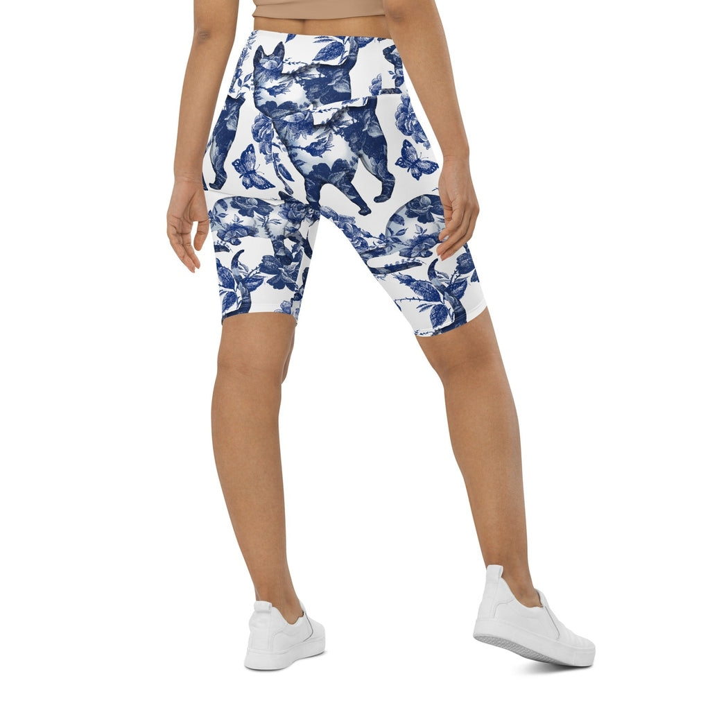 Floral Porcelain Cats Biker Shorts