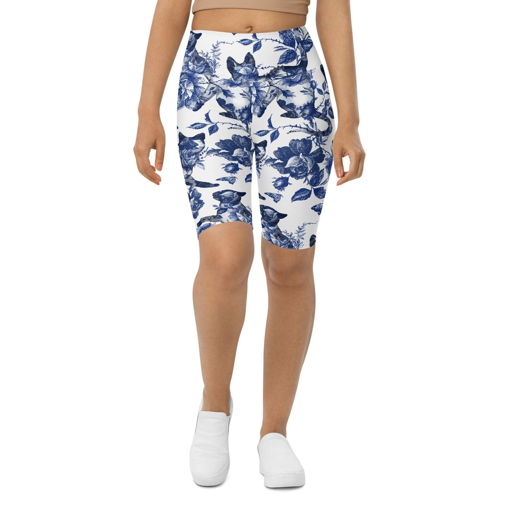 Floral Porcelain Cats Biker Shorts