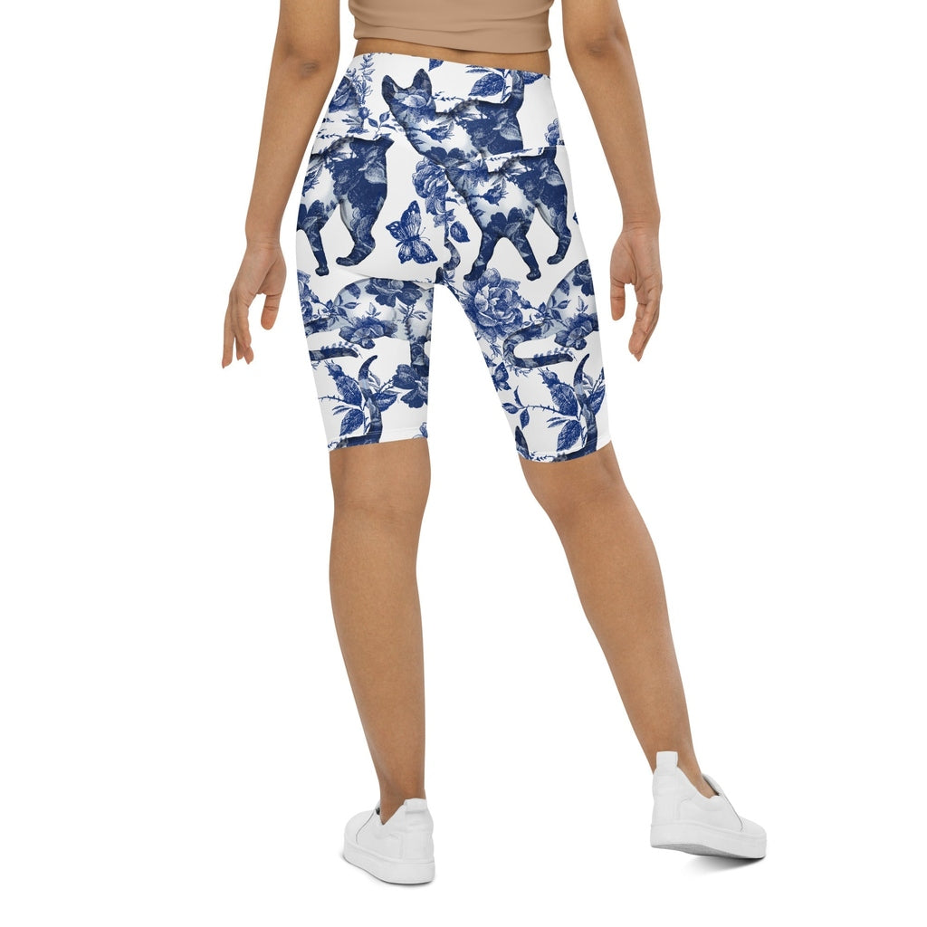 Floral Porcelain Cats Biker Shorts