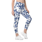 Floral Porcelain Cats Crossover Leggings With Pockets