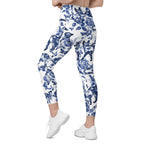 Floral Porcelain Cats Crossover Leggings With Pockets