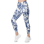 Floral Porcelain Cats Crossover Leggings With Pockets