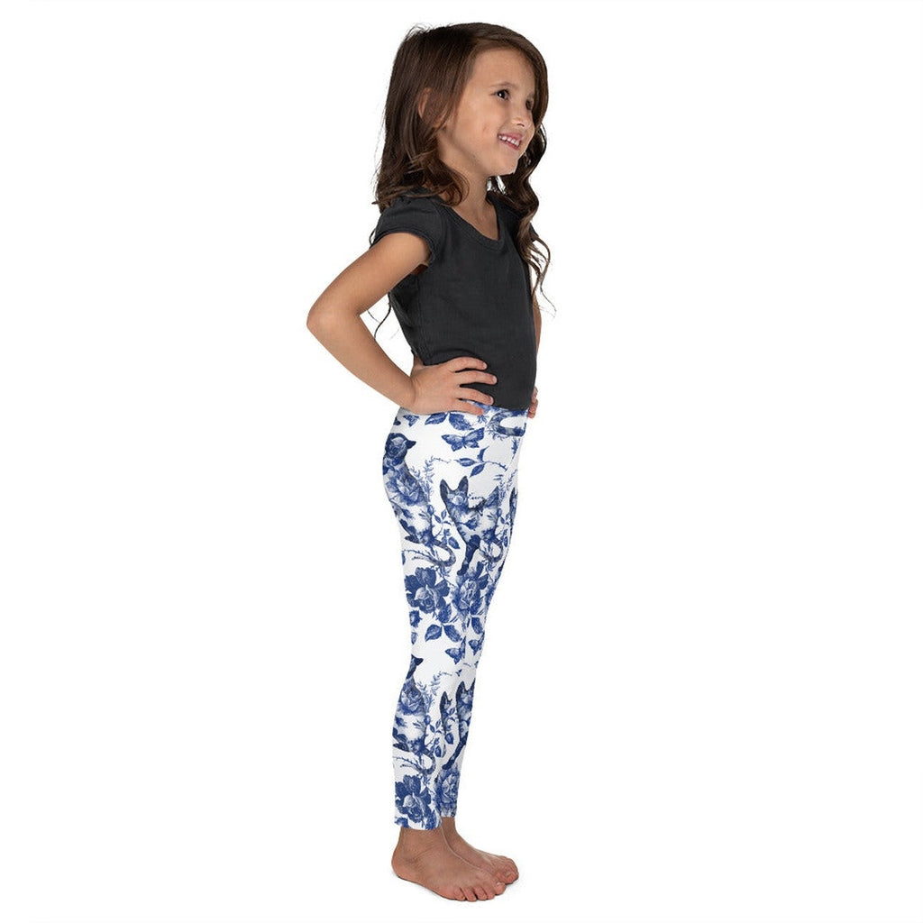Floral Porcelain Cats Kid's Leggings