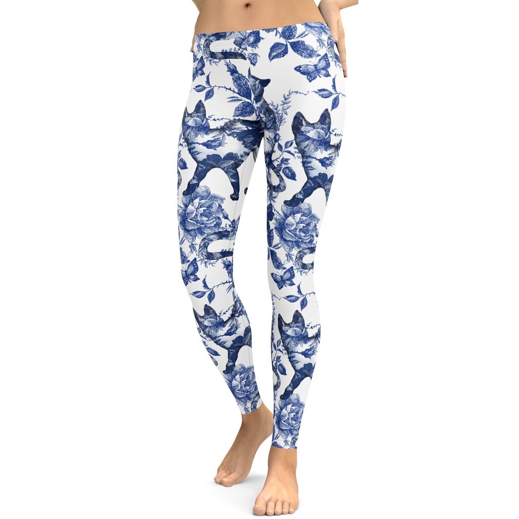Floral Porcelain Cats Leggings