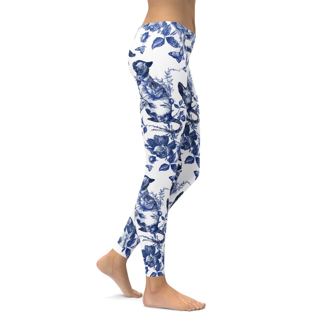 Floral Porcelain Cats Leggings