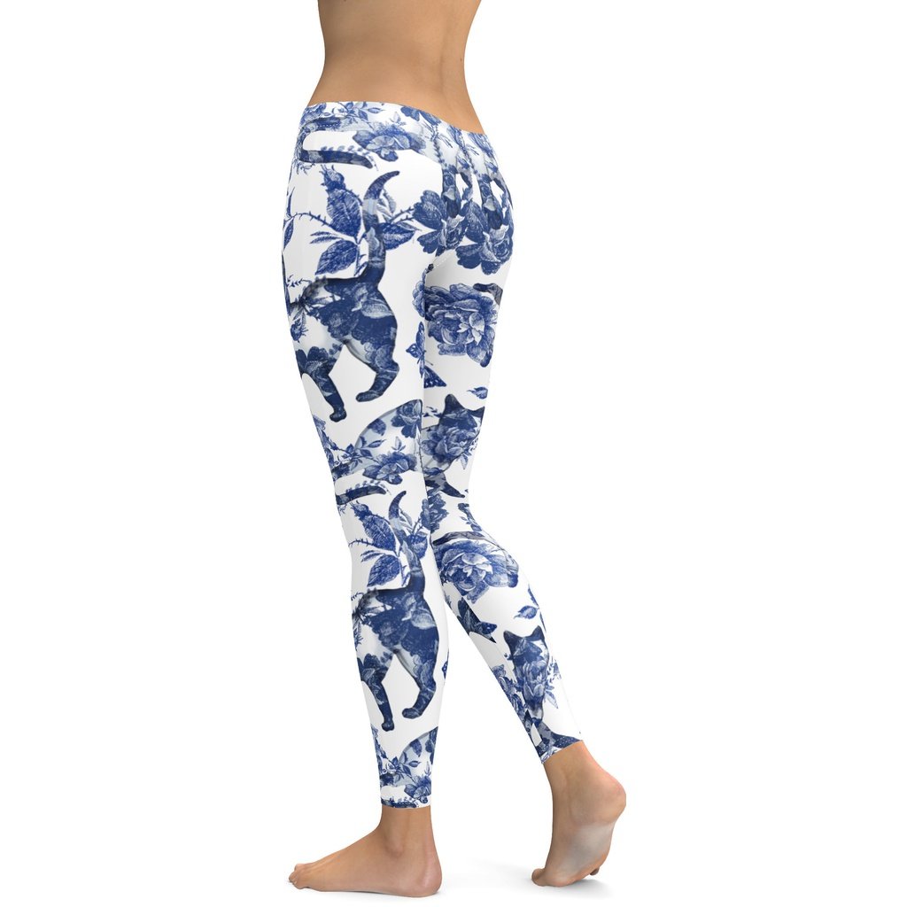 Floral Porcelain Cats Leggings