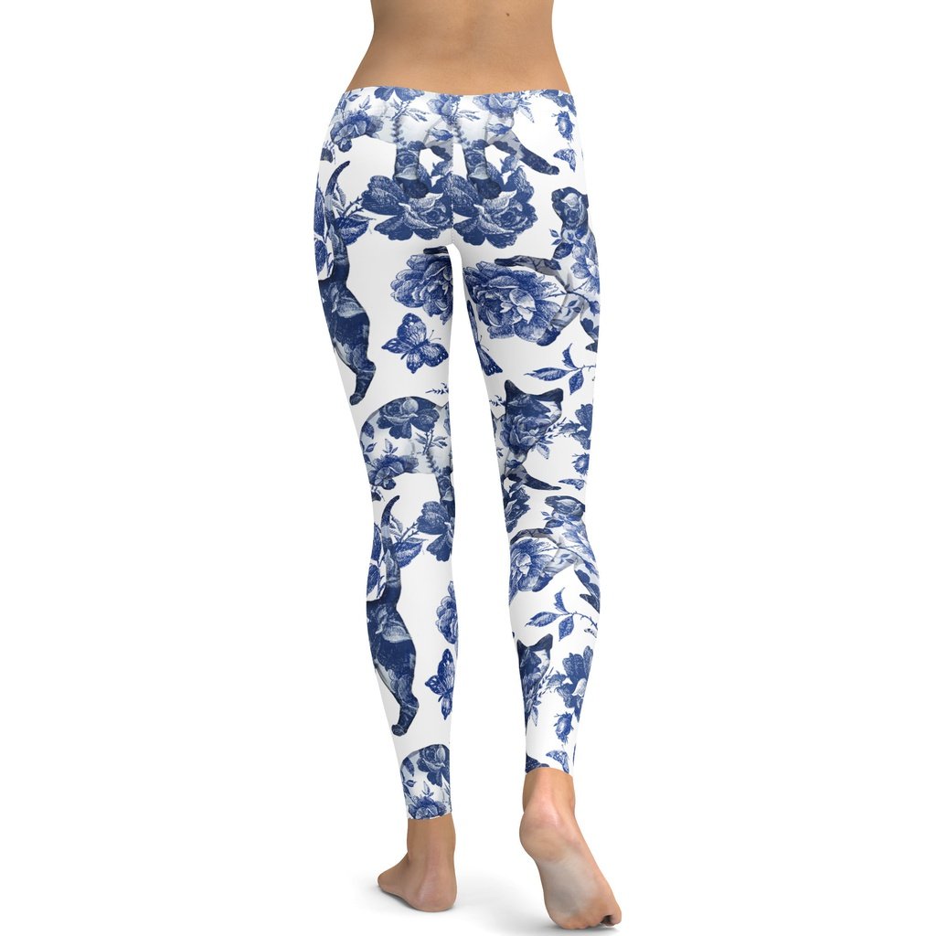 Floral Porcelain Cats Leggings