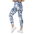 Floral Porcelain Cats Leggings With Pockets