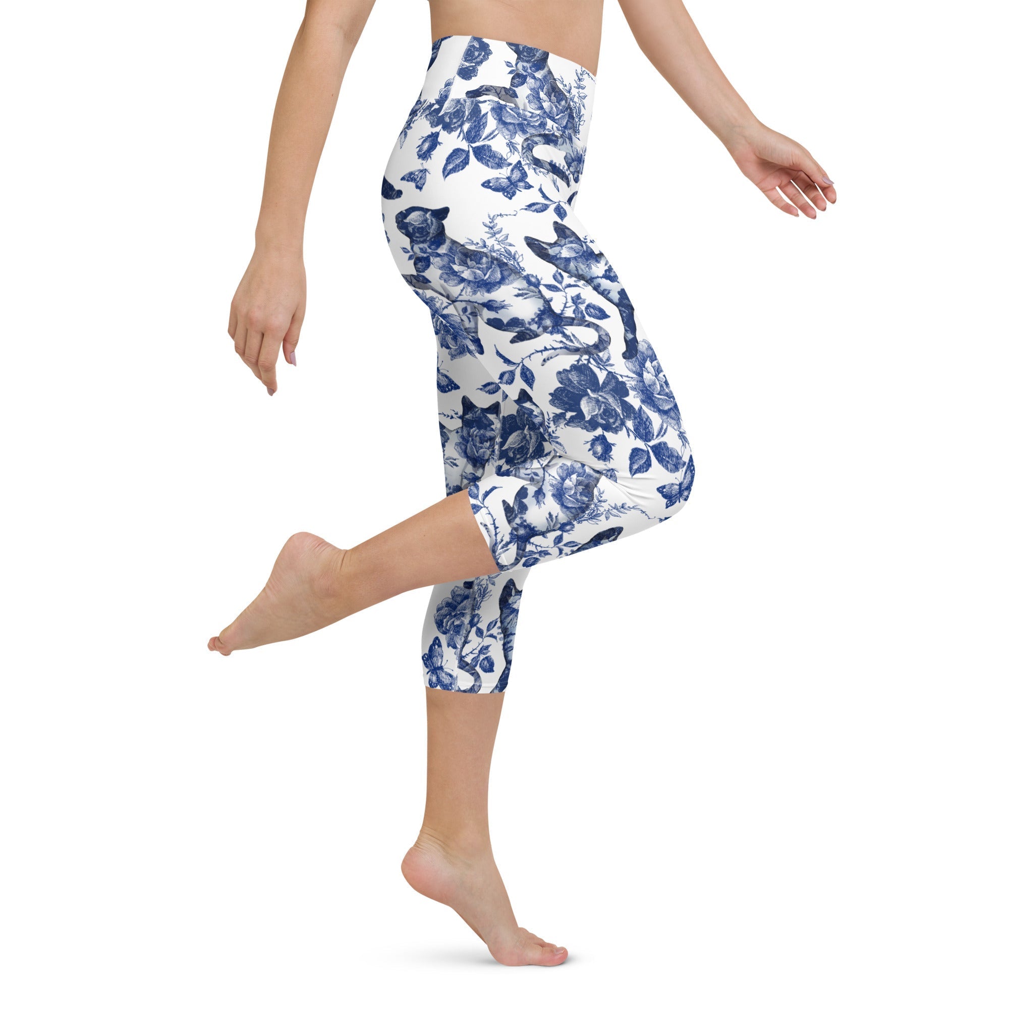 Floral Porcelain Cats Yoga Capris
