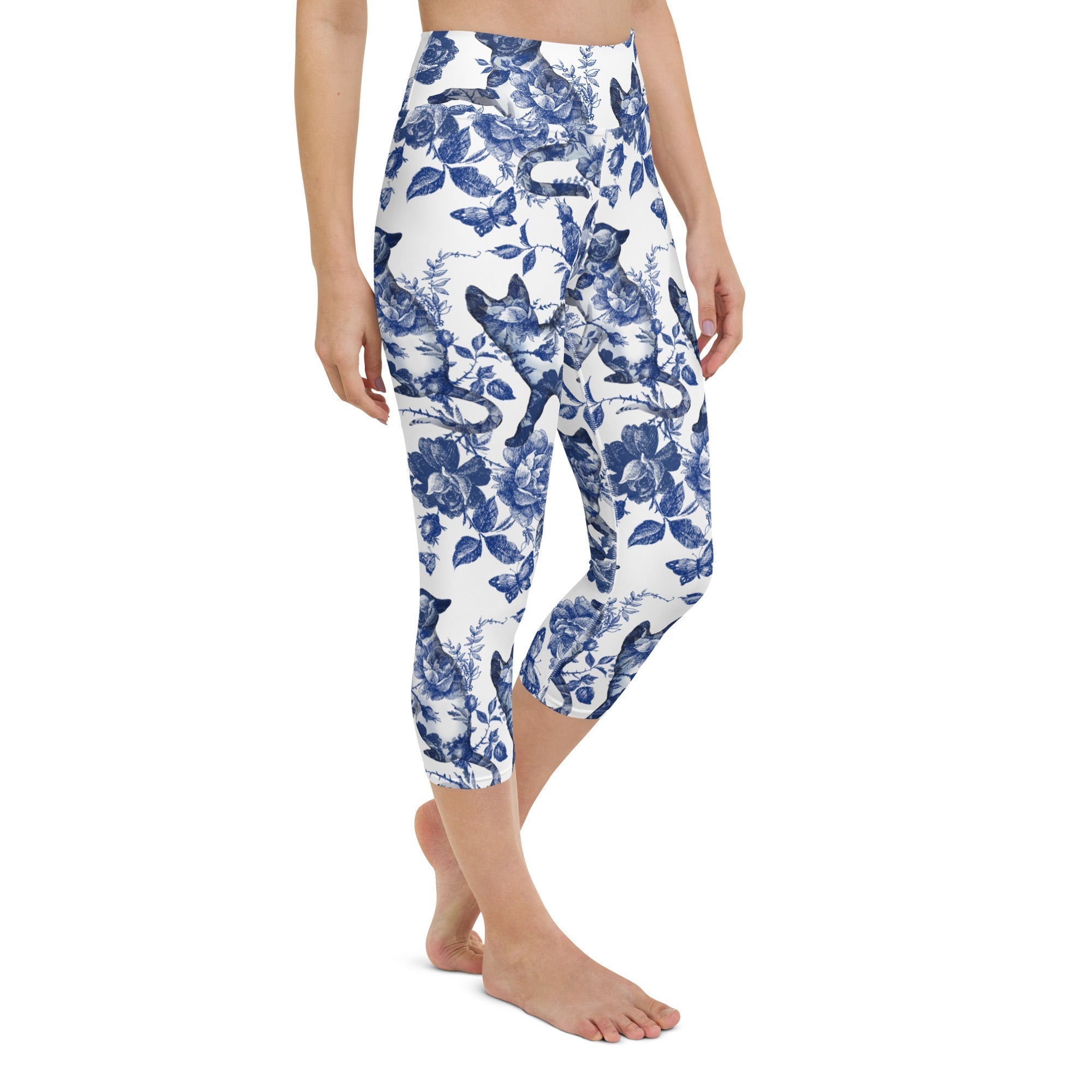 Floral Porcelain Cats Yoga Capris