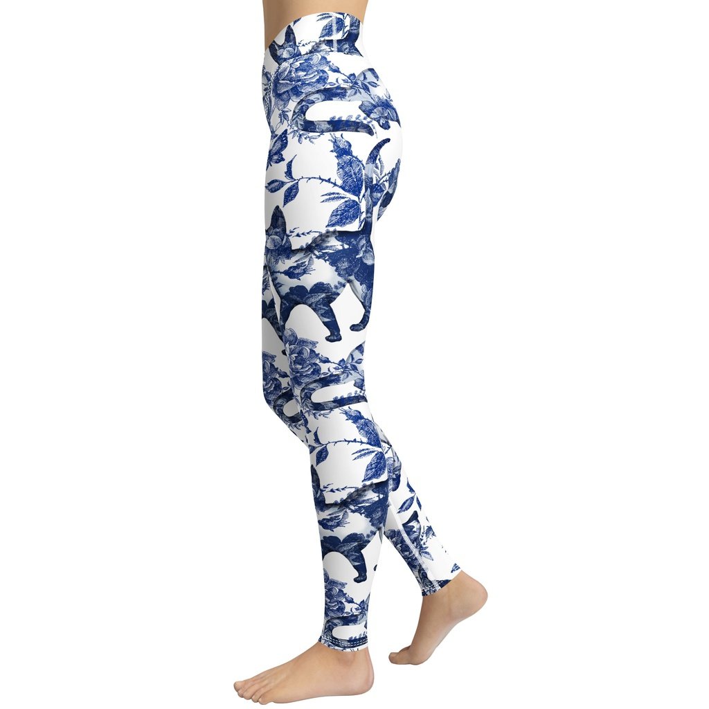 Floral Porcelain Cats Yoga Leggings