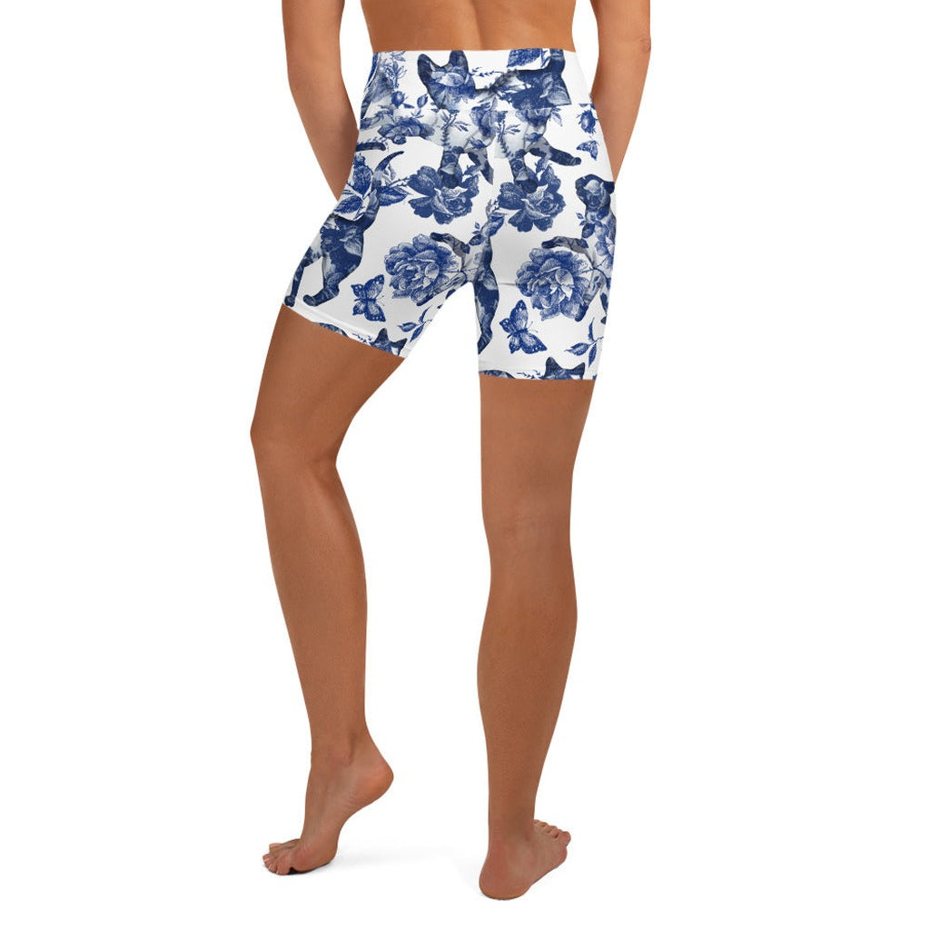 Floral Porcelain Cats Yoga Shorts